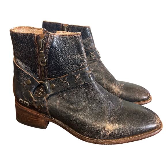 BED|STU Shoes - Bed Stu Boots Winslet Black Leather Ankle Boots 8.5 Vintage Distressed Zip